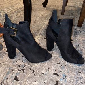 Suede peep toe booties from fashion nova